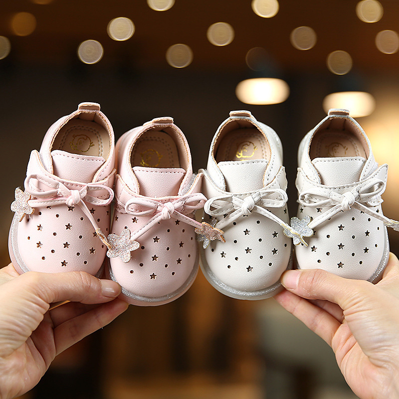 Toddler Girl Shoes Fashionable Cut-out Baby Girl PU Leather Shoes Cute Star Baby Dress Shoes Newborn for Girls Footwear LJ201104