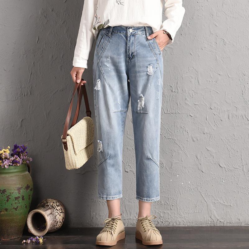 Female loose denim jeans loose Korean elastic waist student begging Harem pants female plus size -5XL ripped ankle jeans, Light blue
Female loose denim jeans loose Korean elastic waist student begging Harem pants female plus size -5XL ripped ankle jeans, Light blue