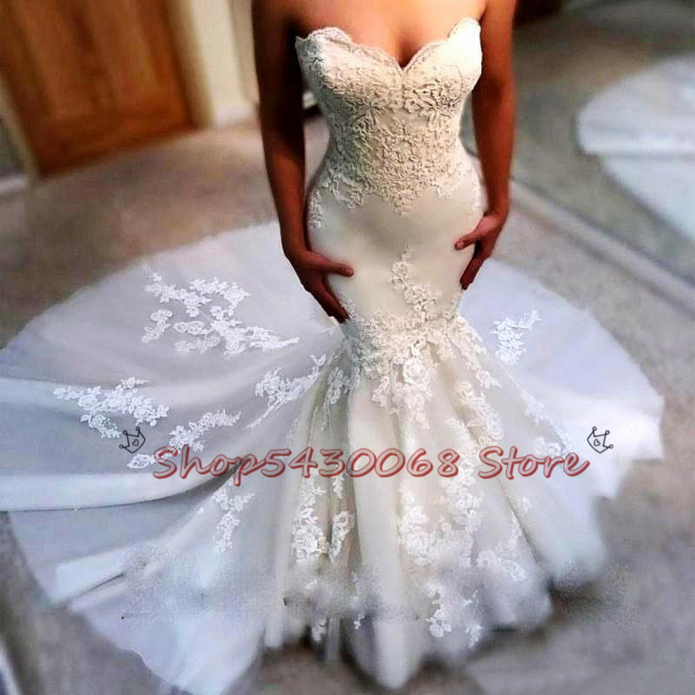 2021 New Romantic Sweethart Strapless Mermaid Gown Lace Tulle Applique Gowns Wedding Dress 2J9L, White
2021 New Romantic Sweethart Strapless Mermaid Gown Lace Tulle Applique Gowns Wedding Dress 2J9L, White