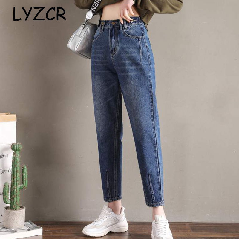 LYZCR Denim Boyfriend Jeans Women Loose High Waist Women's Jeans Boyfriends Ankle Length Ladies Jeans Pants Straight 201105