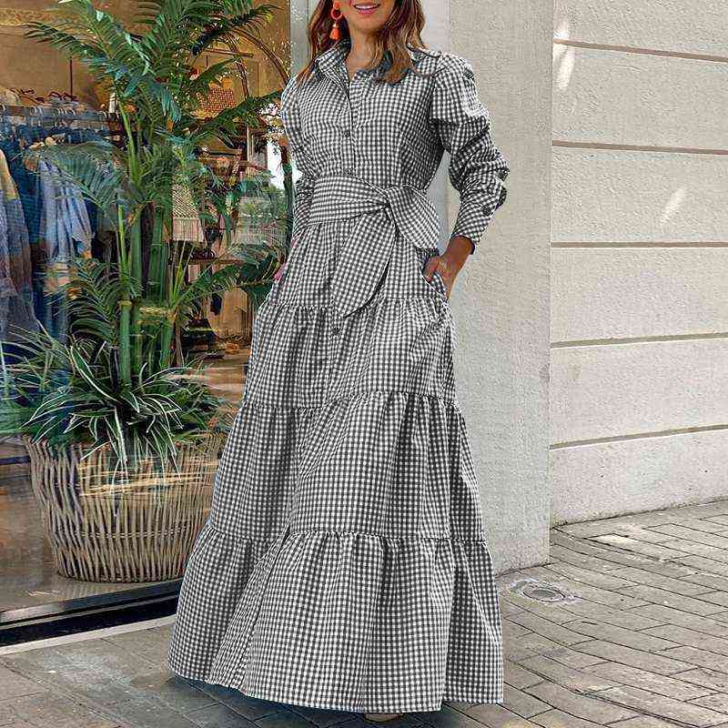 Shirt Dress 2021 Women Long Sleeve Party Dresses VONDA Casual Lapel Button Vintage Belted Pockets Sundress Plaid Printed Robes G1223, Blue
Shirt Dress 2021 Women Long Sleeve Party Dresses VONDA Casual Lapel Button Vintage Belted Pockets Sundress Plaid Printed Robes G1223, Blue