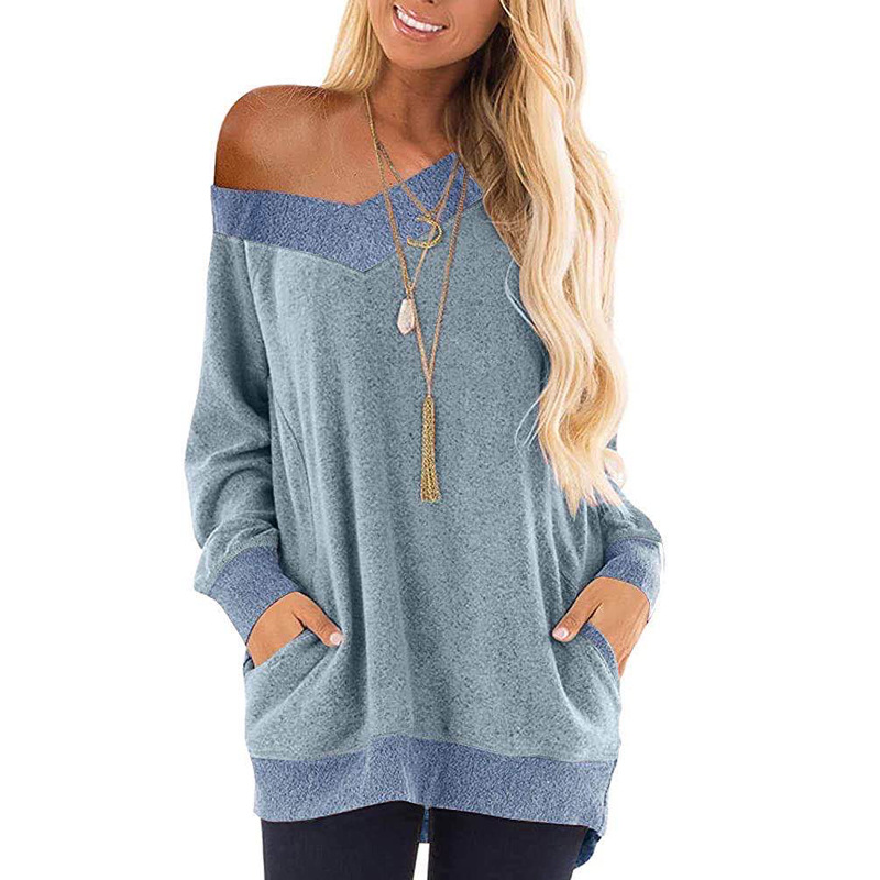 Spot hot 2021 autumn and winter new V-neck pocket sweater long-sleeved pullover sweatshirt casual T-shirt