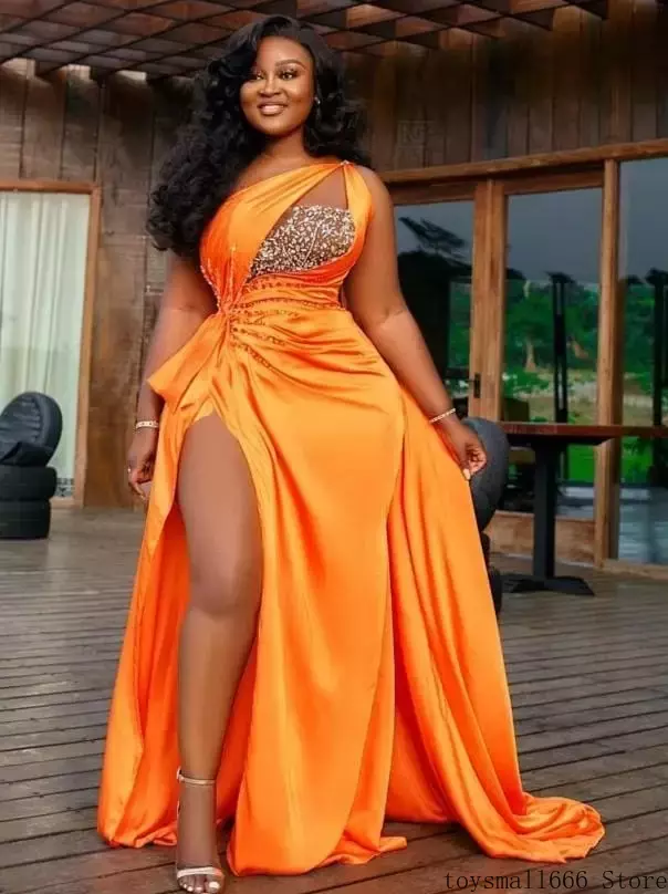 Aso Ebi Orange Beaded Crystals Prom Dresses with ribbon High Split Arabic 2022 african plus size one shoulder evening gown robe sxm9, Black
Aso Ebi Orange Beaded Crystals Prom Dresses with ribbon High Split Arabic 2022 african plus size one shoulder evening gown robe sxm9, Black