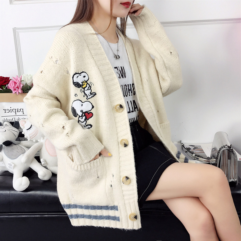 Autumn Embroidered Sweater Coat Loose Casual Korean Fashion Cardigan Sweaters Women's Winter Pocket Sweaters Lady Clothing 201031