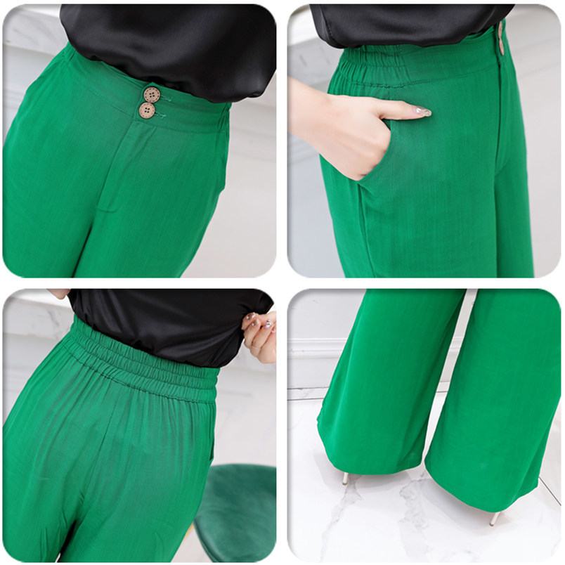 New Cotton Linen Soft Wide Leg Women Pants Elastic Waist Solid Color Summer Loose Trousers High Waist Pant Plus Size XL-5XL 201109