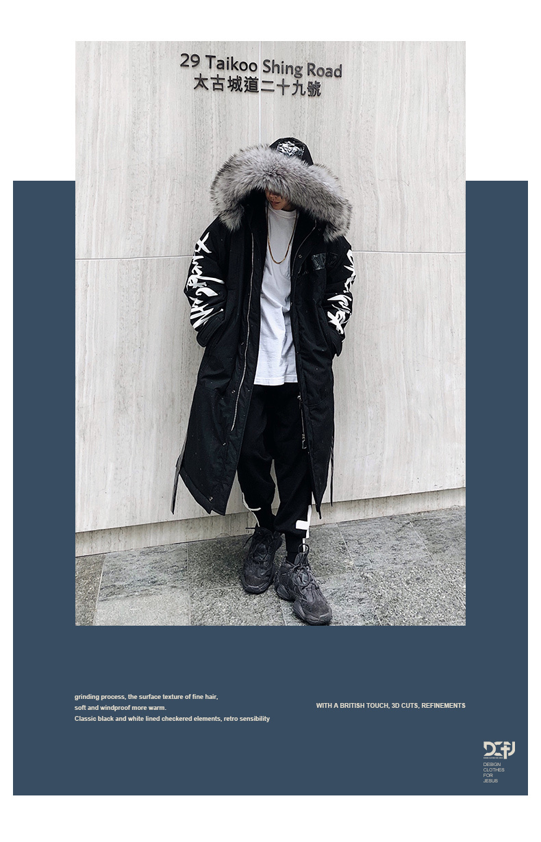 Winter hip hop fashion long fur collar coat cotton jacket Hoodies clothing Street wear outerwear & coats warm thick T200102