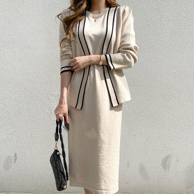 New Winter High Quality Cardigan Long Sleeve Knitted Sweater Coat + Korean Dress Vestido Women's 2 Pieces Set, Black
New Winter High Quality Cardigan Long Sleeve Knitted Sweater Coat + Korean Dress Vestido Women's 2 Pieces Set, Black