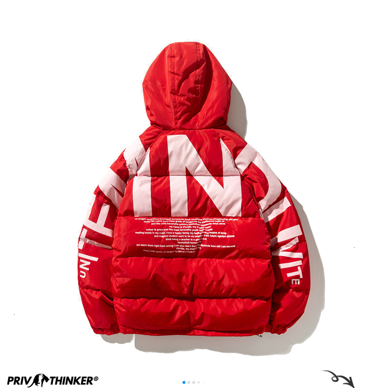 Privathinker Red Letter Printed Men Winter Parka Korean Man Oversized Parka Coats Harajuku Black Casual Jacket Windbreaker 201026