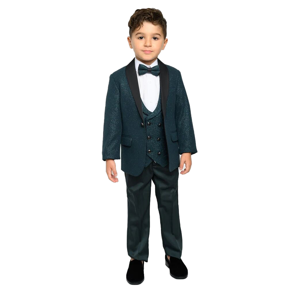 Dark Green Sequins Boy Formal Suits Wear Dinner Tuxedos Little Boys Kids For Wedding Party Evening Suit Birthday 3 Pieces