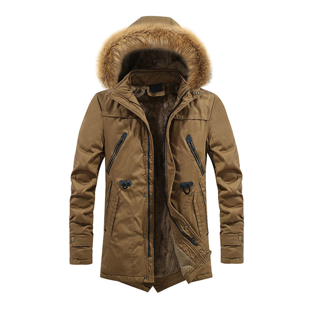 Men's Collar Parka Mid-Long Men Outdoor Military Jacket Winter Fashion Fur Lined Warm Hood Coat 201202