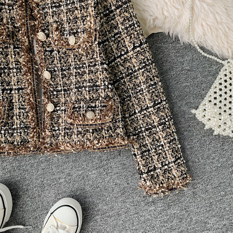 New Autumn Winter Vintage Tweed Jacket Coat Women Small Fragrance Patchwork Korean Woollen Cropped Coats Elegant Short Outerwear 2024