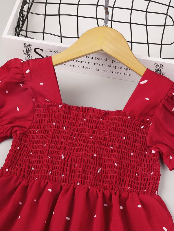 Toddler Girls Dalmatian Print Ruffle Hem Shirred Dress SHE