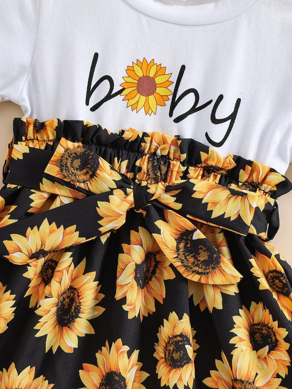 Baby Floral And Letter Graphic 2 In 1 Dress SHE