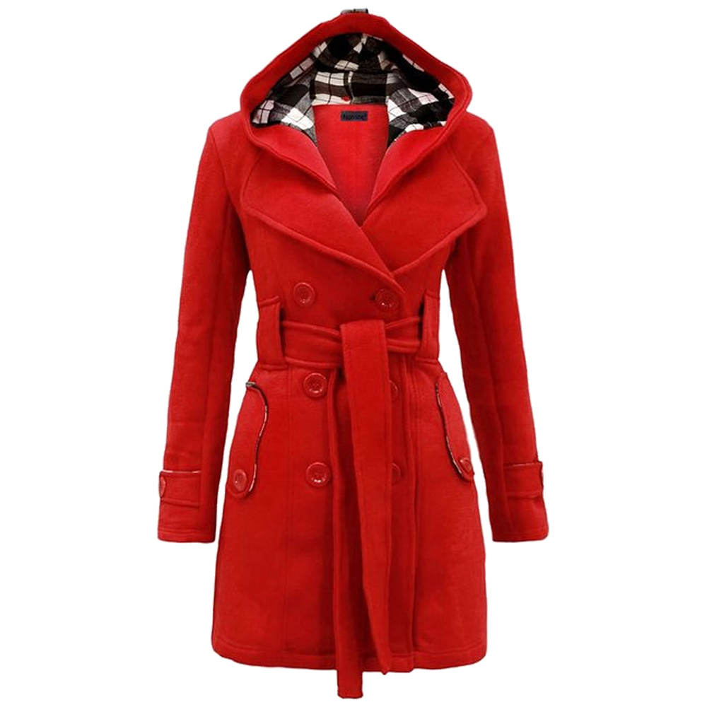 2021 Women's Winter Double Breasted Warm Mid-length Windbreaker with Belt Fashion Solid Color Clothing Elegant Windbreaker 201222