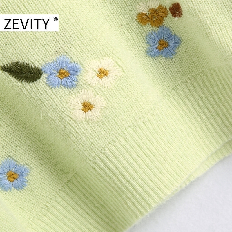 Zevity women fashion turtleneck collar flower embroidery knitting sweater ladies long sleeve casual slim sweaters chic tops S401 201111wtt