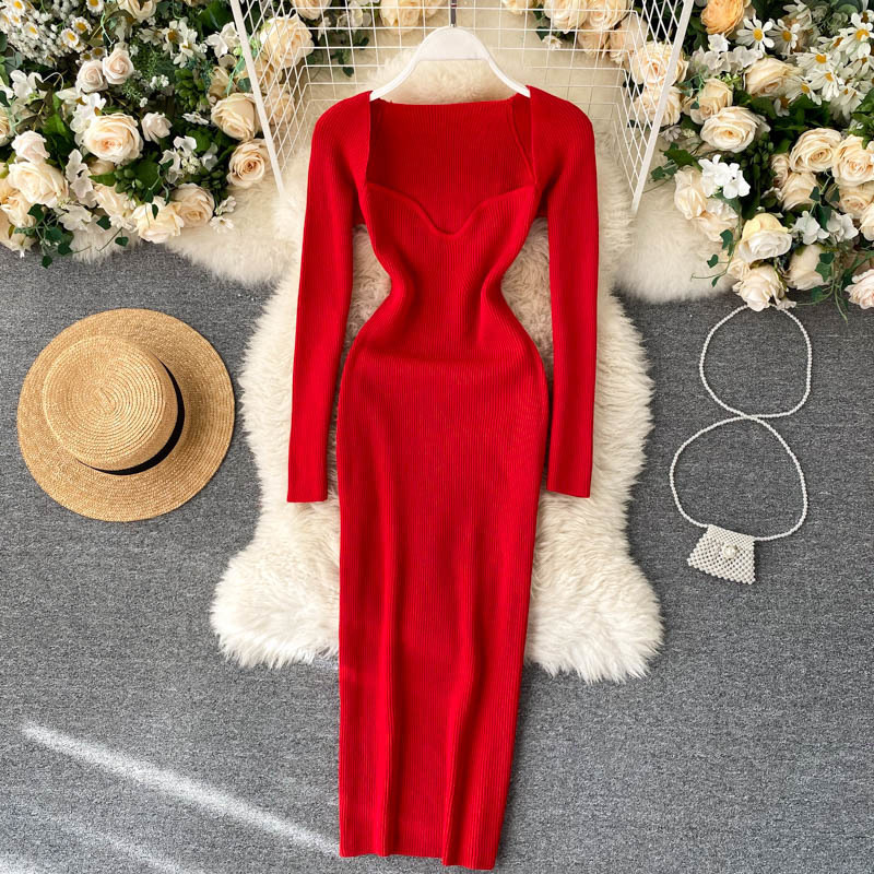 Dresses For Women Sexy Strapless Ribbed Knitted Bodycon Dress Women Winter Long Sleeve Midi Sweater Dress Clothes 201125