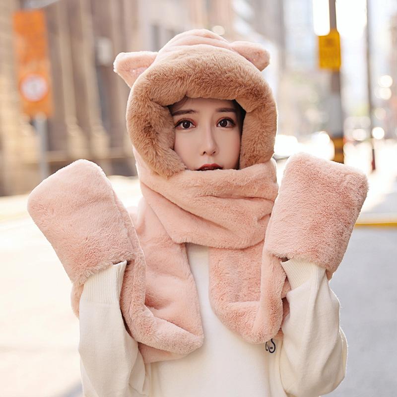 Hat Female Winter Sweet and Cute Plush Scarf Gloves All-match Korean Version of The Ear Protection Cold and Warm Three-piece Bib
Hat Female Winter Sweet and Cute Plush Scarf Gloves All-match Korean Version of The Ear Protection Cold and Warm Three-piece Bib