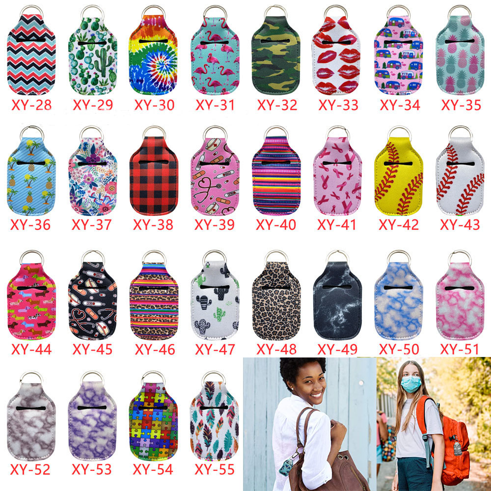 30ml Portable Hand Sanitizer Bottles Holder Keychain Bags Neoprene Key Chain Bag Holder Hand Sanitizer Lotion Soap Bulk Liquids Key Rings