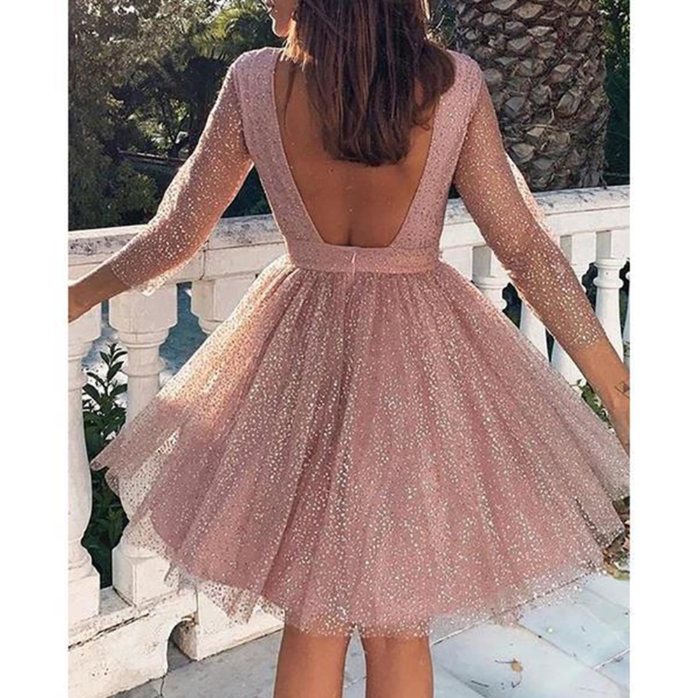 Chiffon Autumn Dress Women Sexy Backless Sequins Cocktail Banquet Party Dress Casual Plus Size Slim Ball Gown Dresses 3XL T200416