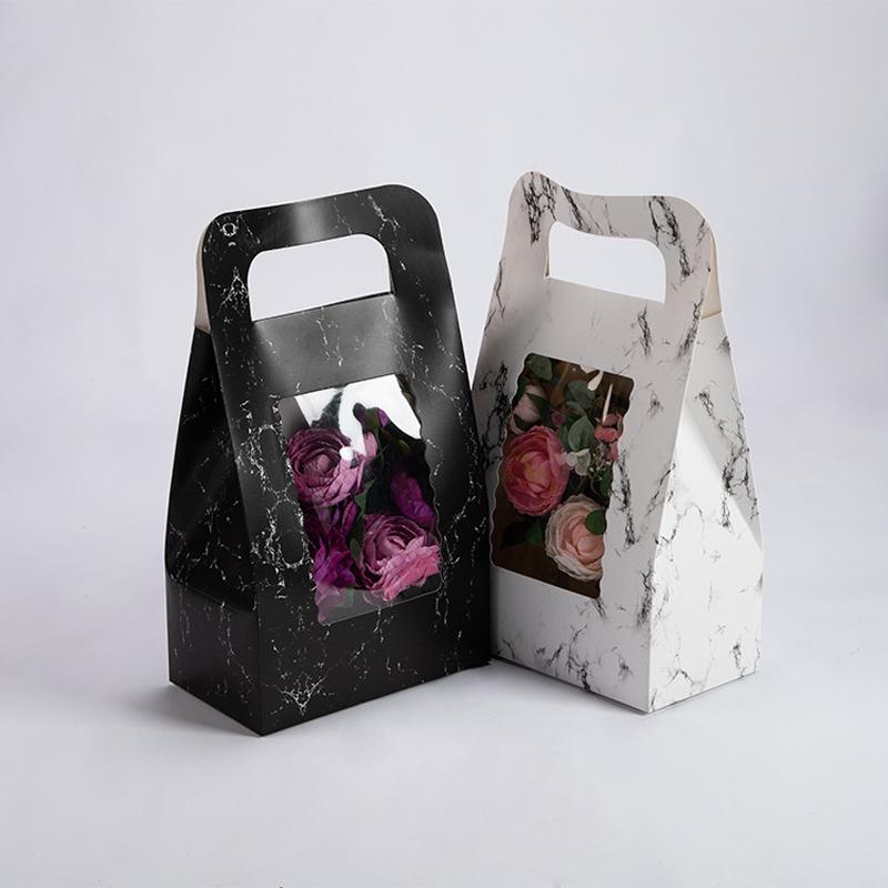 Flower Gift Package Bag with Clear PVC Window White Black Marble Design Paper Handbag Wholesale
Flower Gift Package Bag with Clear PVC Window White Black Marble Design Paper Handbag Wholesale