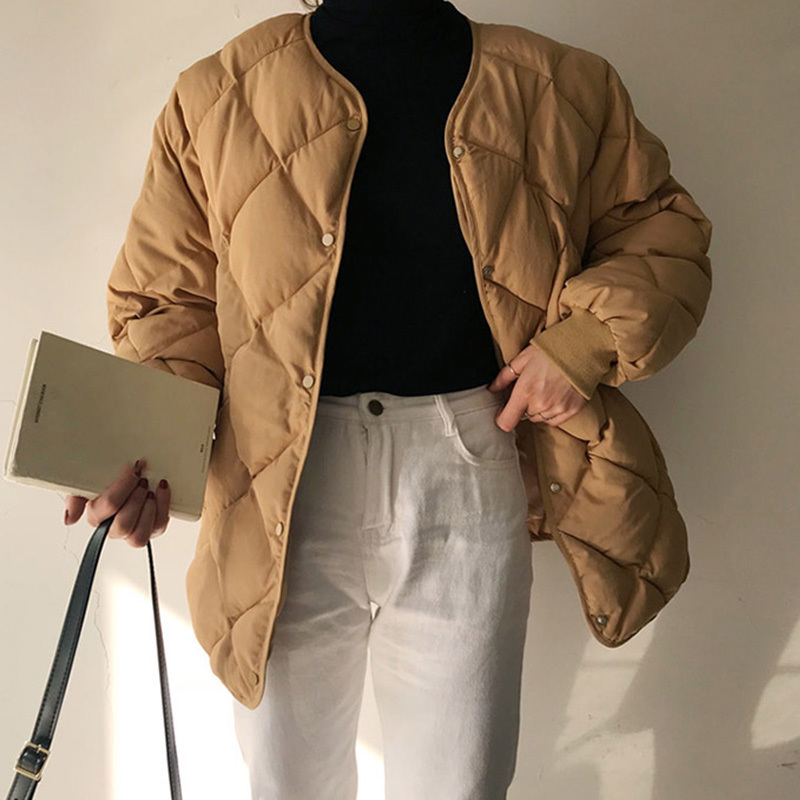 Diamond Lattice Solid Thicken Women's Parkas Winter Single Breasted Mandarin Collar Female Jacket Fashion Casual Ladies Parka 201019