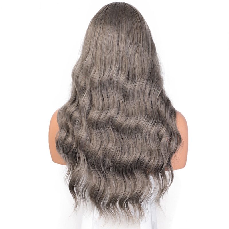 Long Wavy Wig Synthetic Wigs Mix Gray Womens Wig with Bangs for Women African American Heat Resistant Hair Daily
