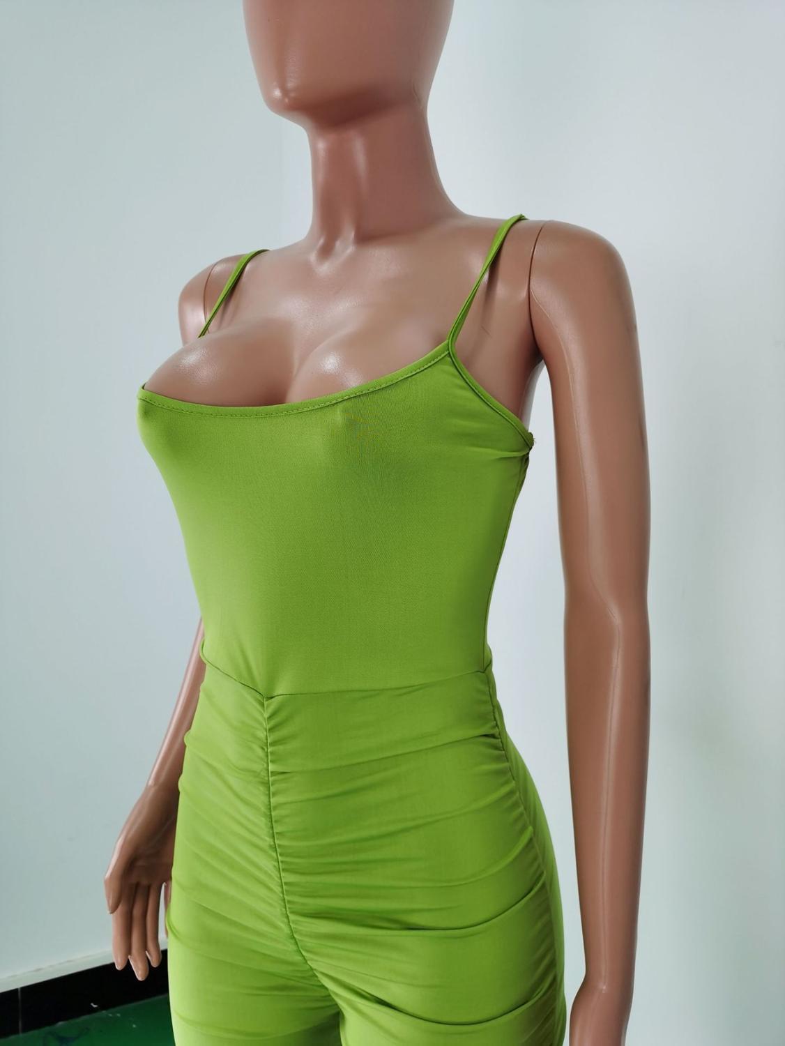 Wjustforu Beach Sexy Pleated Jumpsuit For Women Stacked Sweatedpants Spaghetti Strap Hollow Out Bodysuit Summer Romper Vestidos T200509