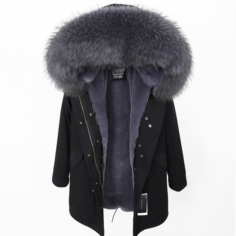 MAOMAOKONG Real raccoon fur collar coat women's clothing Long thick warm coat female winter coat parkas 201125