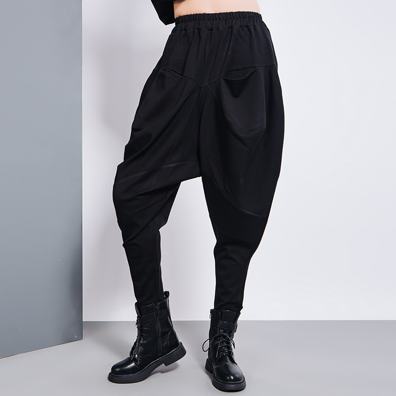 EAM Big Pockets Spliced Irregular High Waist Harem Trousers Loose Fit Pants Women Fashion Spring Autumn 1DD2684 201228
