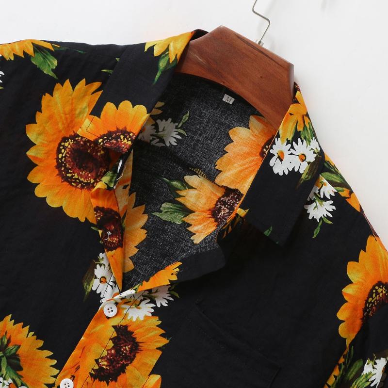 Fashion Plus Size Shirts Mens Summer Sunflower Pattern Shirts Casual Short Sleeve Beach Loose Blouse 2020 Hawaiian Shirt #31