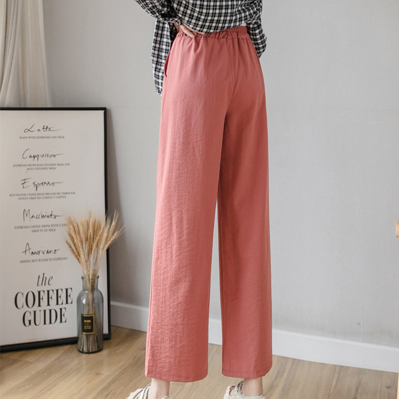Casual Cotton Linen Pants Women Spring High Waist Wide Leg Pants Summer Office Band Palazzo Trousers Female Black Loose Pants 201031