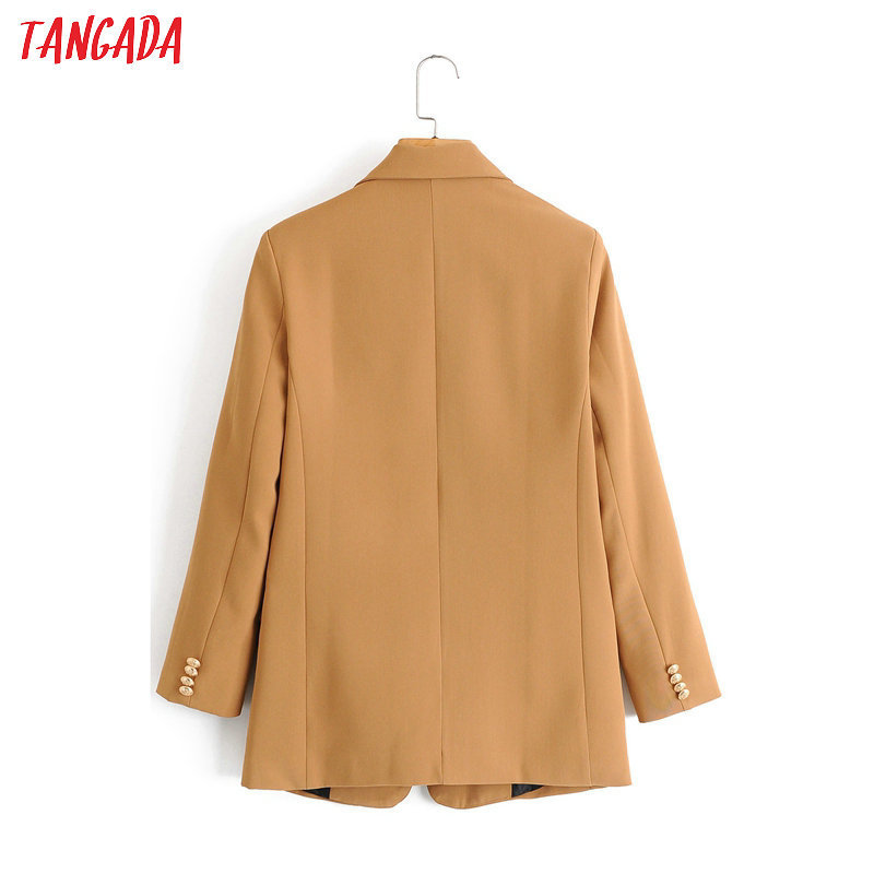 Tangada women solid double breasted blazer female autumn winter elegant jacket ladies business formal suits DA15 201114
