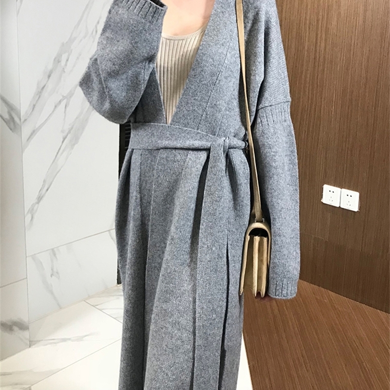 autumn and winter new cashmere cardigan women loose wild long paragraph over the knee ladies sweater coat sweater 201030