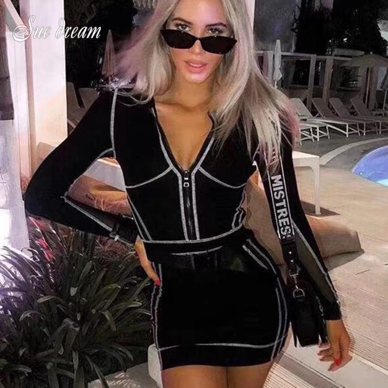 2020 Autumn New Women'S Black Long-Sleeved Zipper V-Neck Mesh Bandage Mini Dress Bodycon Club Party Dress Vestidos
2020 Autumn New Women'S Black Long-Sleeved Zipper V-Neck Mesh Bandage Mini Dress Bodycon Club Party Dress Vestidos