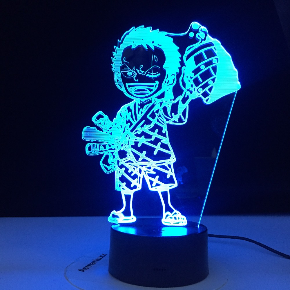Roronoa Zoro Figure Anime ONE PIECE 3D Led Night Light Nightlight for Kids Child Bedroom Decoration Usb Table 3d Lamp Gift