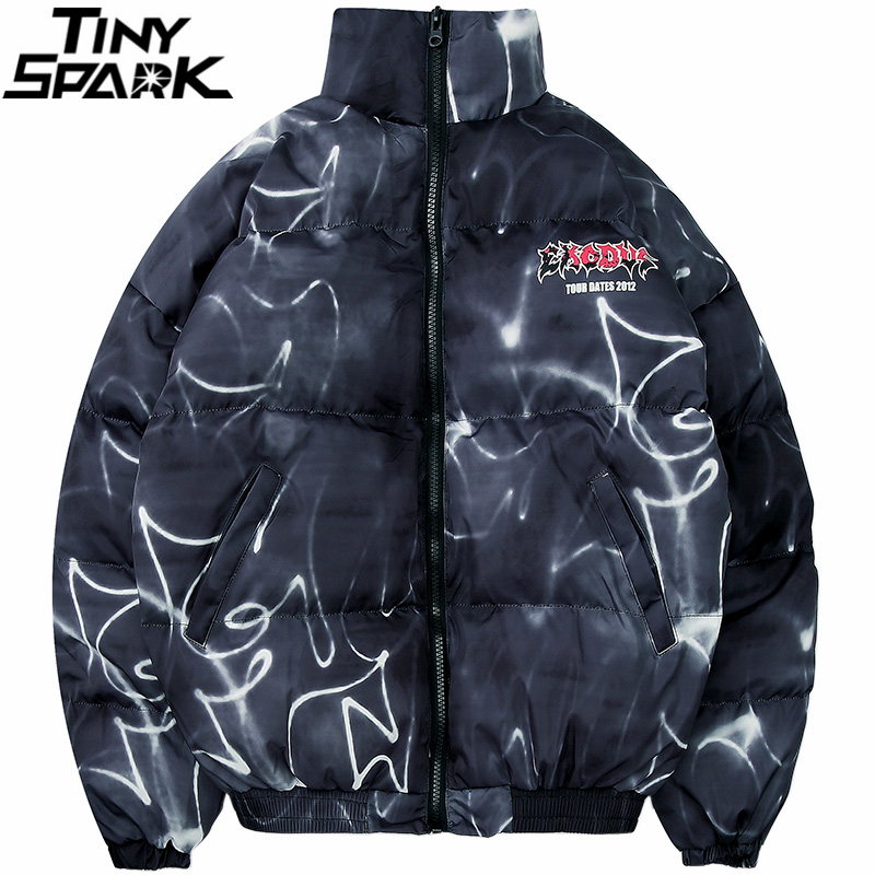 Hip Hop Jacket Parka Illusion Graffiti Streetwear Men Windbreaker Harajuku Winter Padded Jacket Coat Warm Outwear Hipster 201214