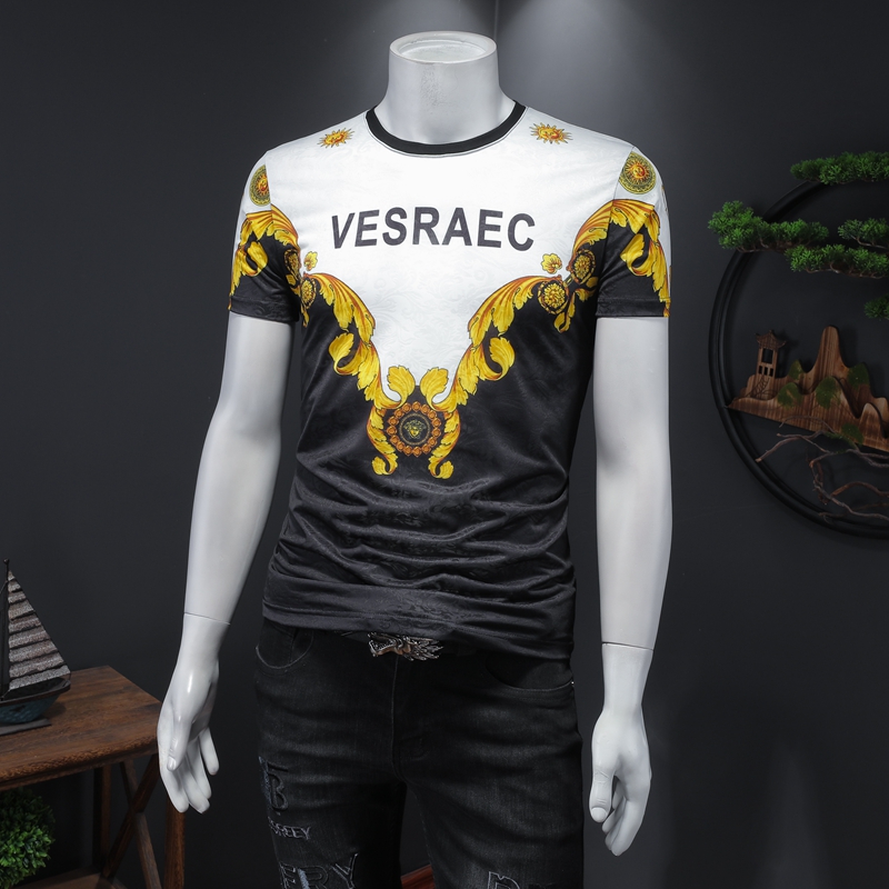 2022 new summer short-sleeved t-shirt digital printing personality fashion embroidery men's trendy slim top, Black
2022 new summer short-sleeved t-shirt digital printing personality fashion embroidery men's trendy slim top, Black