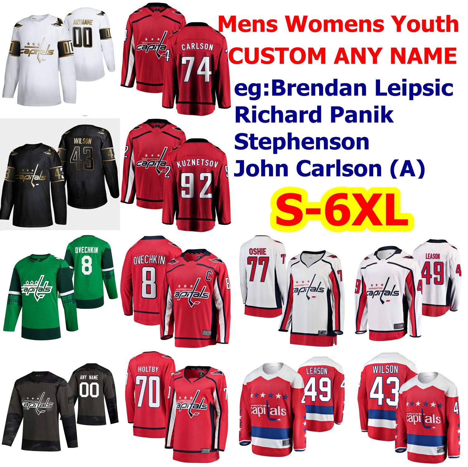 S-6XL St. Patrick's Day Washington Capitals Hockey Jerseys Alex Ovechkin Braden Holtby Tom Wilson T.J. Oshie Evgeny Kuznetsov Custom Stitche, Mens red alternate
S-6XL St. Patrick's Day Washington Capitals Hockey Jerseys Alex Ovechkin Braden Holtby Tom Wilson T.J. Oshie Evgeny Kuznetsov Custom Stitche, Mens red alternate