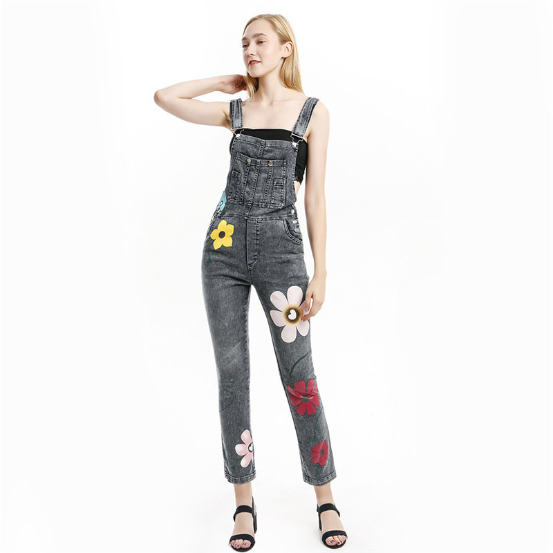 Female Playsuit Women Printed Jumpsuits Fashion Ladies Loose Casual Overalls Rompers Jeans Pants Bib Pants Knee-Length Overall T200303