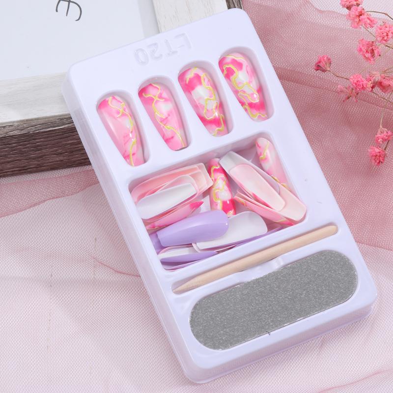 24 pieces/set of long coffin fake nails European rainbow ballerina DIY full nail art techniques colorful beauty fake nails