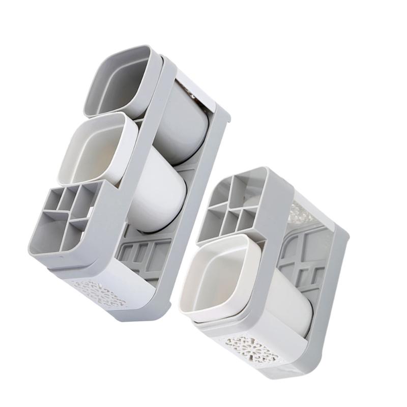 2PCS Nordic Style Practical Creative Multifunction Toothbrush Rack Storage Shelf Cup Holder for Home Couple