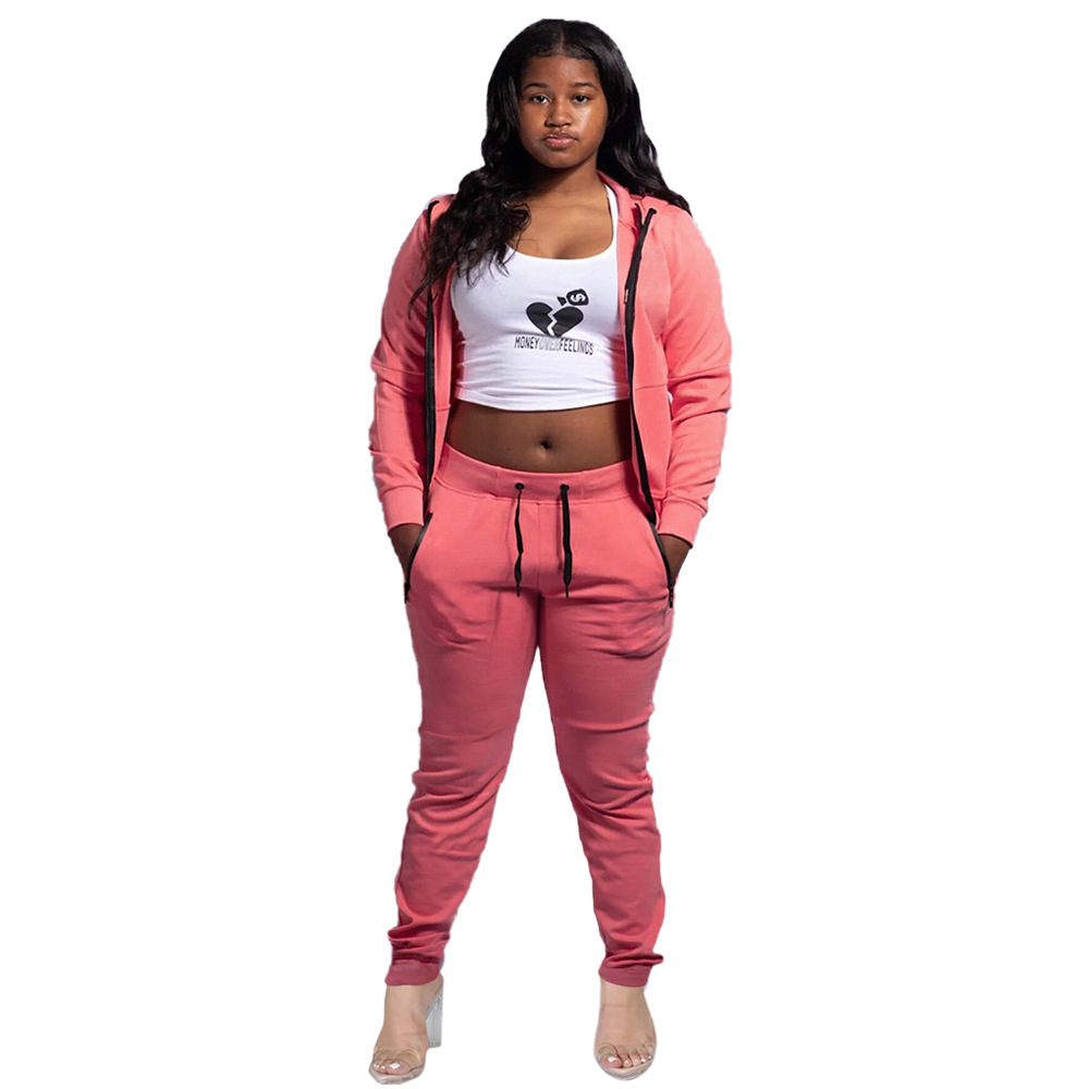 Women Fashionable pants Clothing Solid Color Long Sleeve Two Piece Hooded Loose Fashion Casual Women's Sports Suit