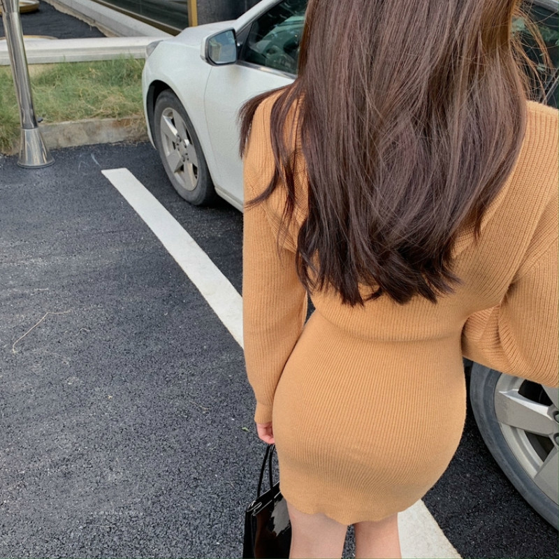 Mini Sweater Dress Women's Hood Casual Long Sleeve Office Knitted Dress Female Elegant One-piece Dress Korean Autumn Winter 201125