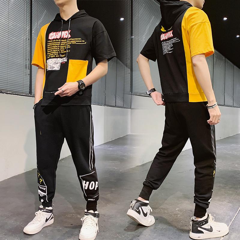 2020 summer leisure sports two piece letter short sleeve T-shirt nine point pants suit for men, White
2020 summer leisure sports two piece letter short sleeve T-shirt nine point pants suit for men, White