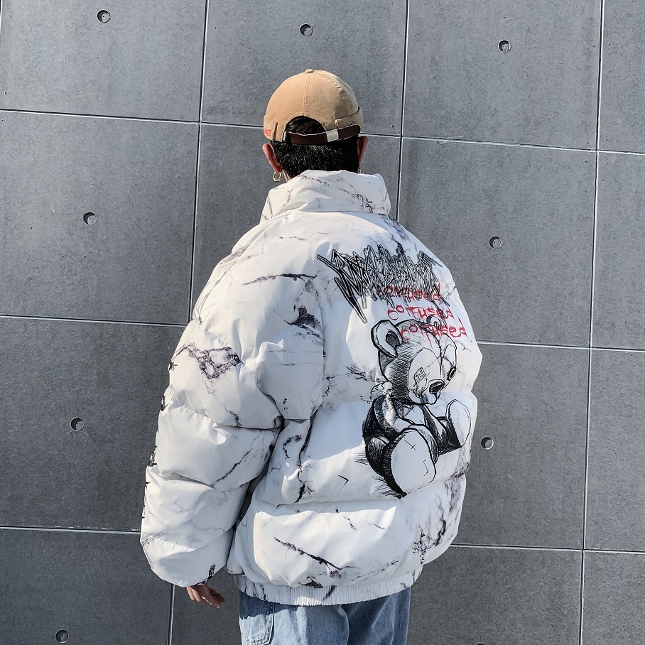 men winter parkas coat Hip Hop Pockets Thick Jackets Men Fashion Casual texture printing streetwear Oversized jacket tops 201201