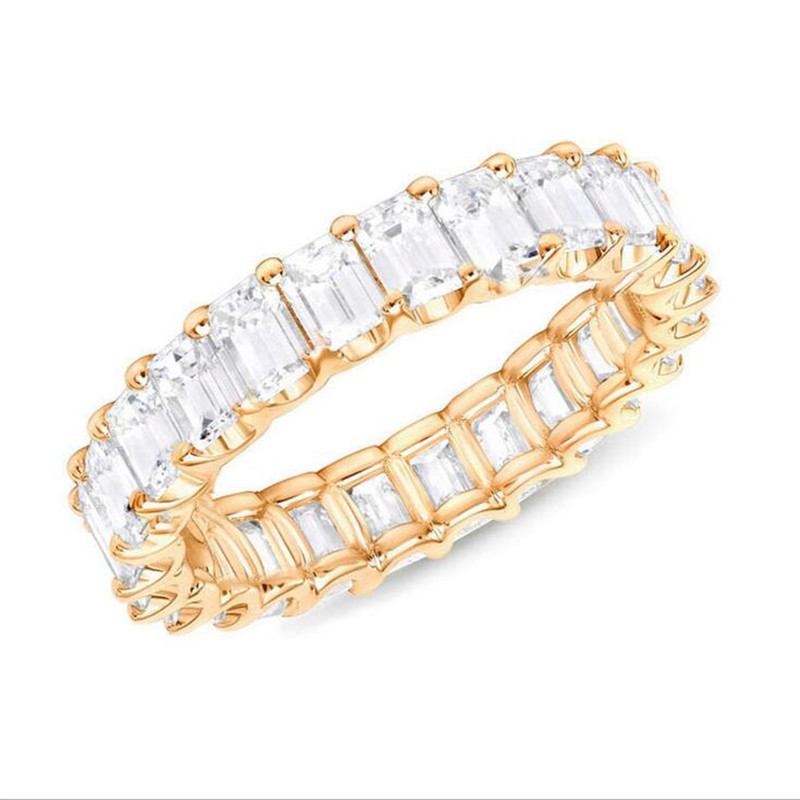 Classical Fashion Jewelry Top Sell 925 Silver&Rose Gold Fill Radiant Cut White Topaz CZ Diamond Party Gemstones Women Wedding Band Ring Gift