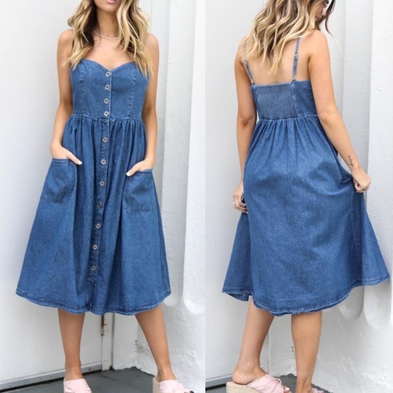 Sexy Summer Dress Women pocket Backless Pleated Sling Dresses spaghetti Strap Neck Casual Beach Dress Sleeveless Vestidos T200619