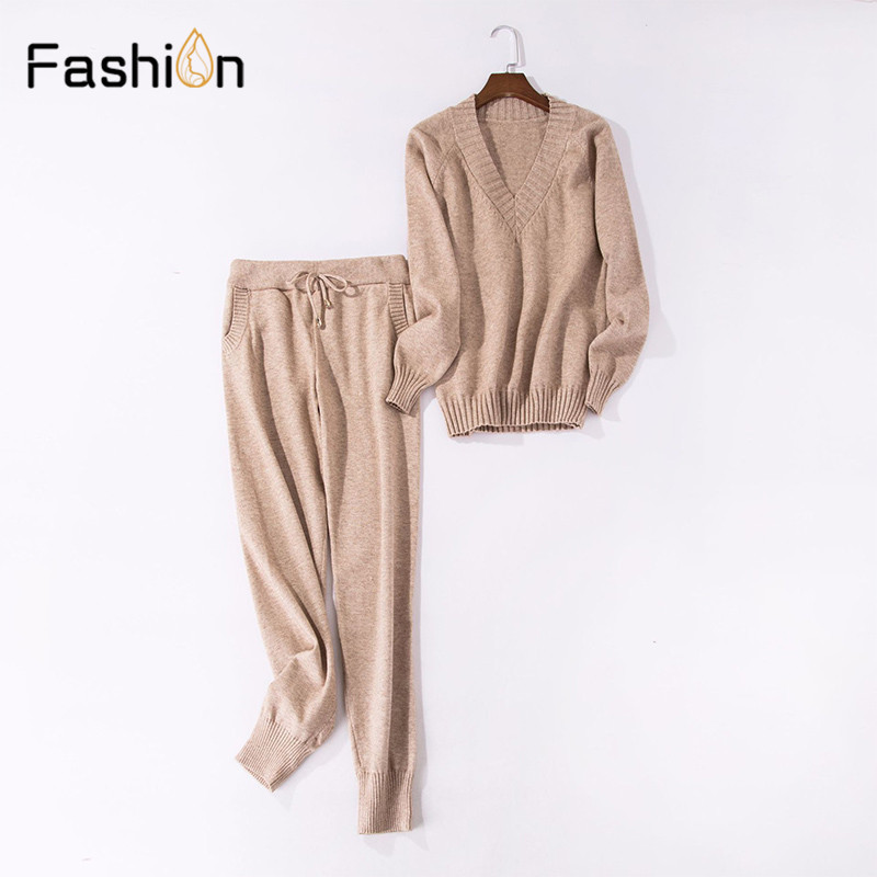 Women Sweater Suit and sets Knitted Sweaters Pants 2PCS Track Suits Woman Casual Knitted Trousers+Jumper Tops Clothing Set T200116