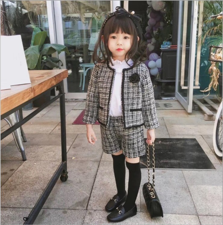 2019 Autumn New Arrival Girls Fashion 2 Pieces Suit Coat+short Girls Sets Girls ClothesX1019