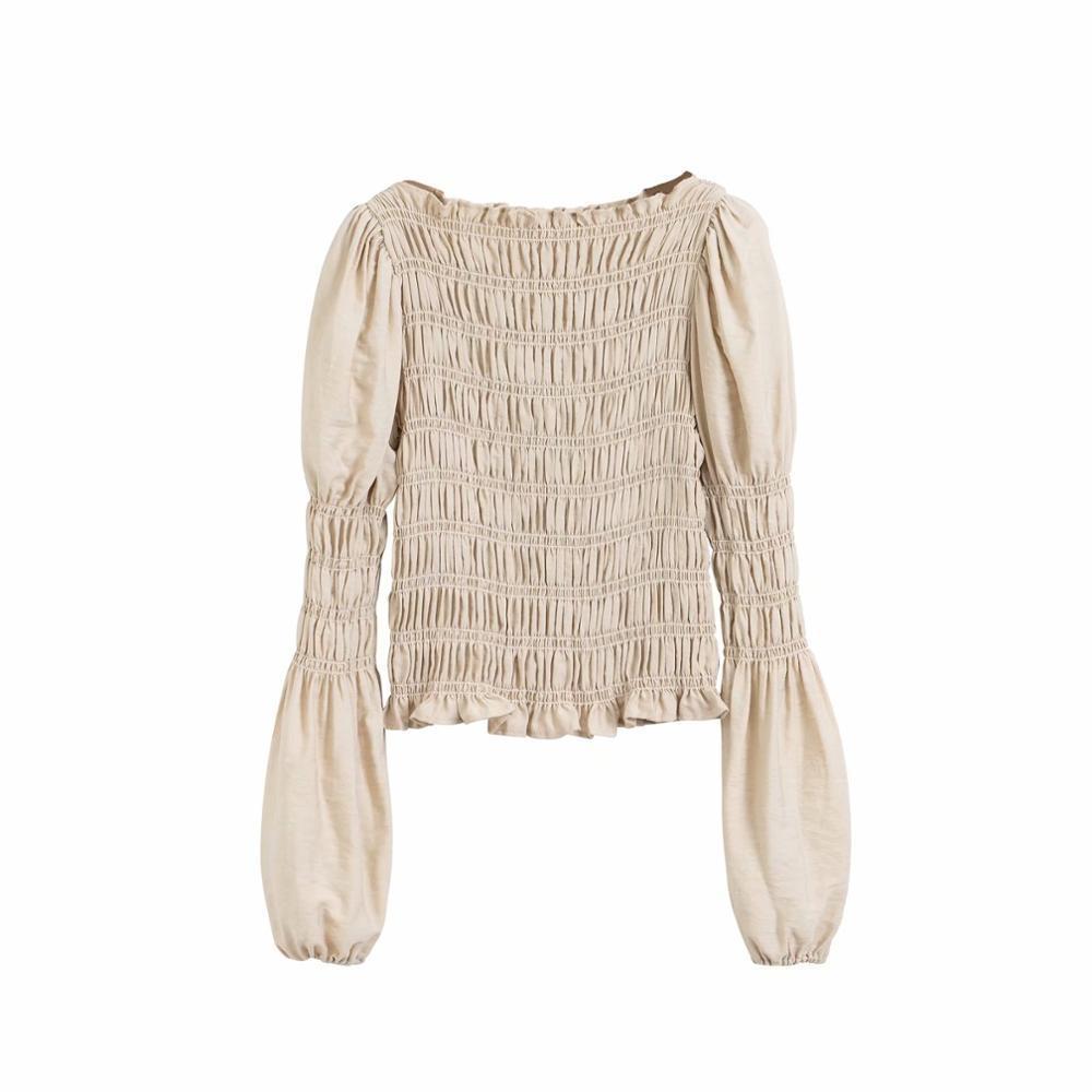 new women solid elastic slim smock Shirts blouses women puff sleeve pullover roupas agaric lace femininas chemise tops LS6468 201125